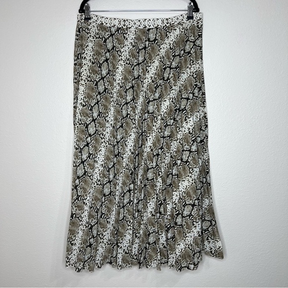 Banana Republic Ivory Brown Black Snake Animal print Pleated Midi Skirt Sz 16 - Picture 7 of 9
